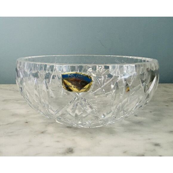 EUC Polonia 24% Lead Crystal Bowl Dish Made In Poland Hand Cut Clear Glass X - Picture 2 of 8